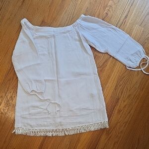 👪 Lilly Pulitzer Adria White Off The Shoulder Dress W/Ties And Fringe Size S